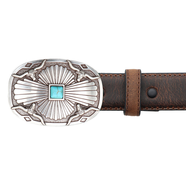 Belt Buckle Brown Stone Blue Beaded Embellished Size L Leather Southwestern Accessories | Belt Buckle Brown Stone Blue Beaded  main image 3