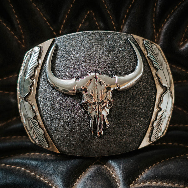 Leather Belt Longhorn Skull Belt Buckle Big Horn” Longhorn Skull