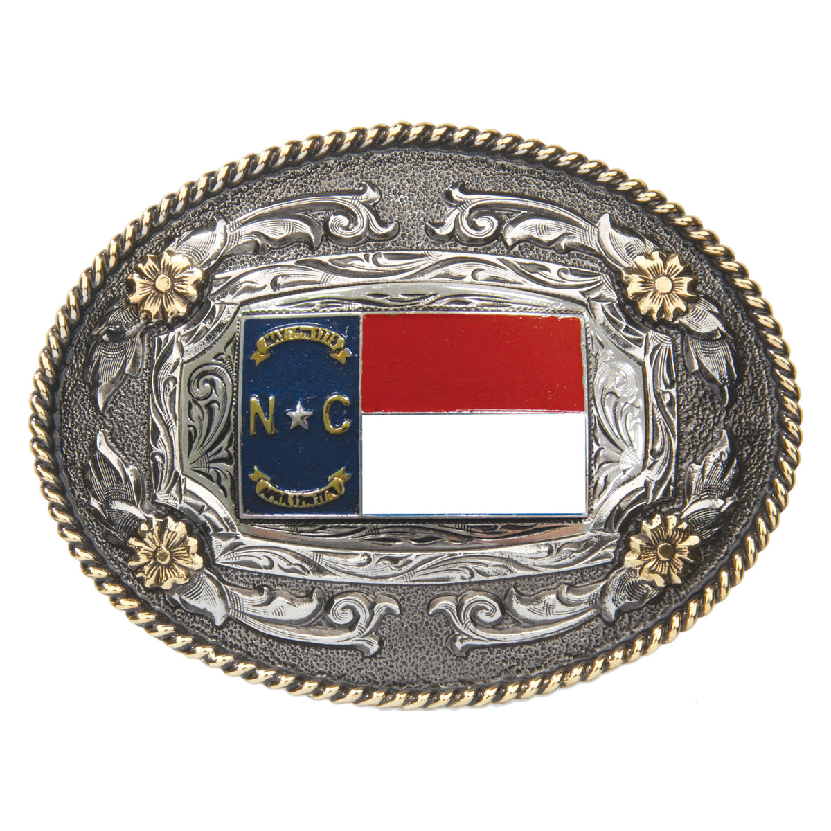 North Carolina Flag — Oval Rope Edge Buckle