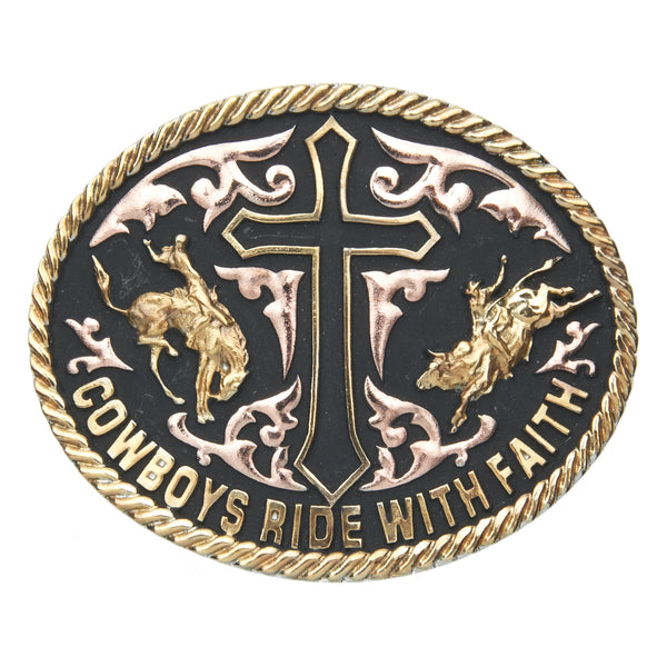 Western Buckle Unisex Brand New Cowboys by Faith Gold Tone Praying Cowboy Horse Cross Faith Western Rodeo Fashion Large  main image 2