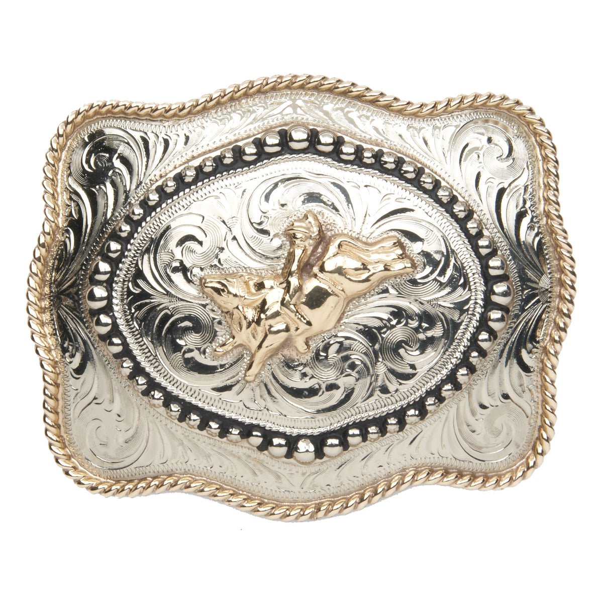 Hand-Finished Bull Rider with Inside Beaded Border Buckle