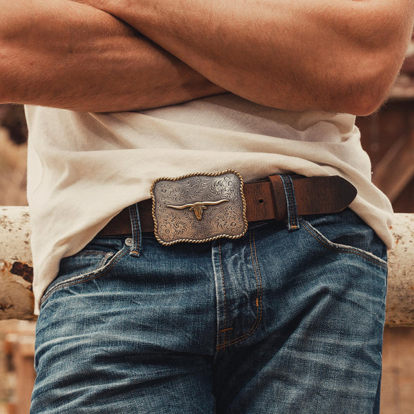 1 1/2 Scalloped Longhorn Western Buckle Belt - AndWest