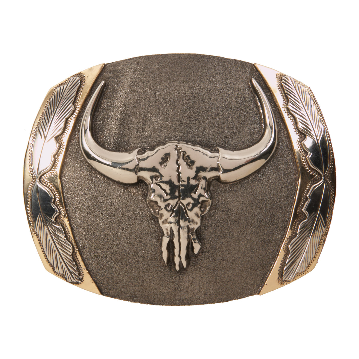 “Big Horn” Longhorn Skull with Feathers Buckle