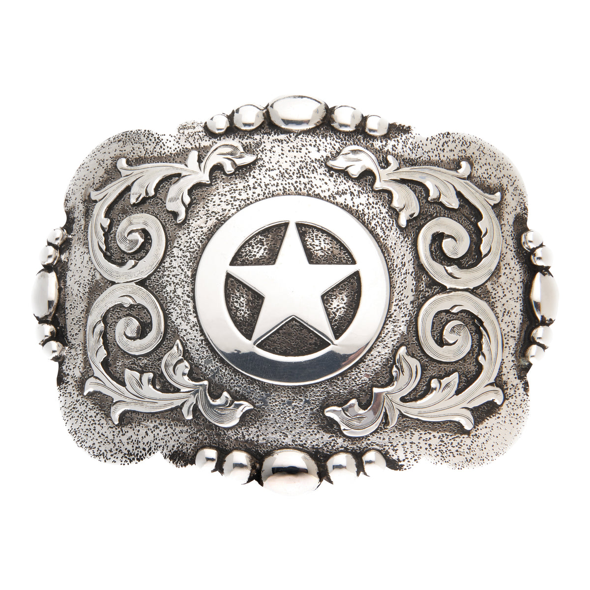 “Cabrillo” Texas Star with Etching and Scrolls Buckle