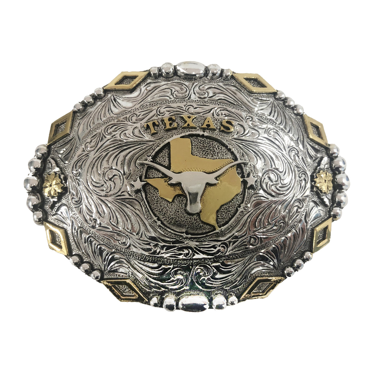 Texas — Diamond Beaded Edge Oval Buckle