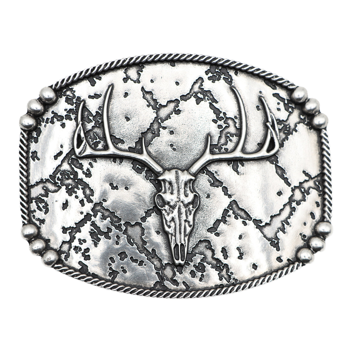 Elk Skull with Rope and Bead Edge Buckle