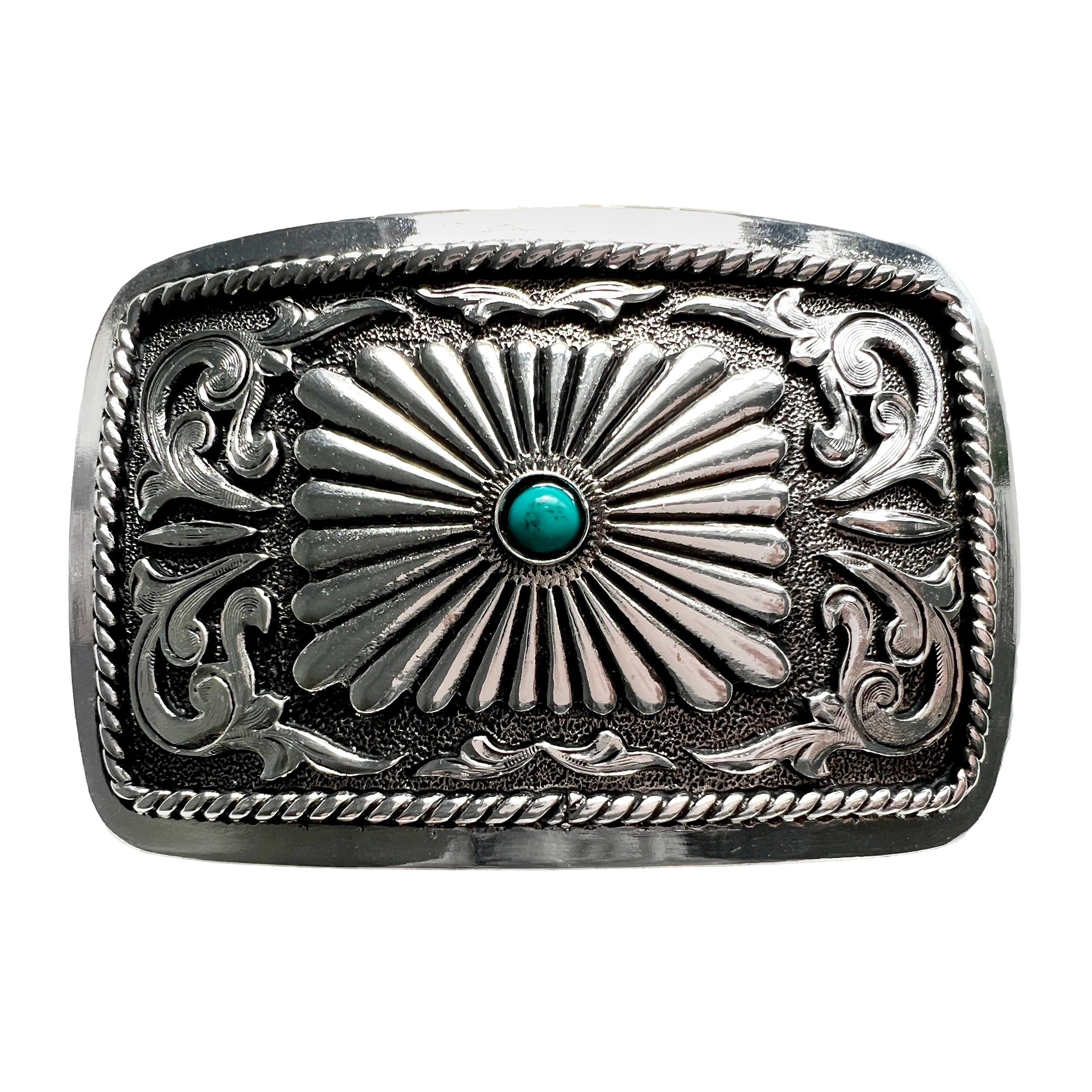 Rectangular Concho with Turquoise Bead Buckle - AndWest display picture 2