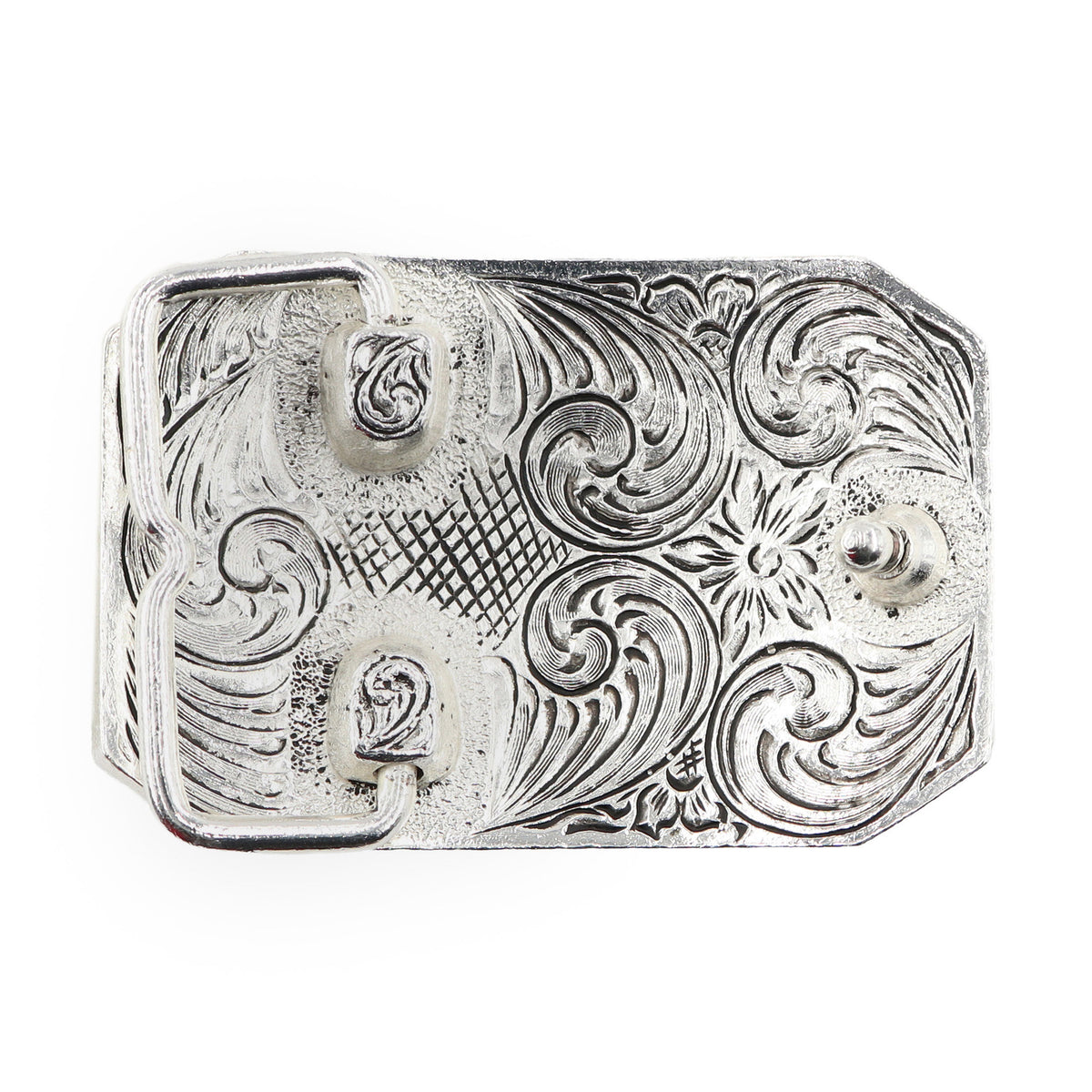 Rectangular Longhorn with Flowered Corners Buckle