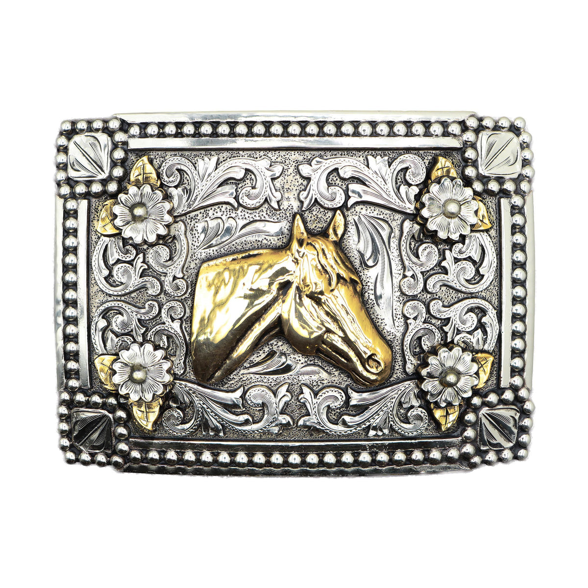 Square Horse Head with Beaded Border Buckle