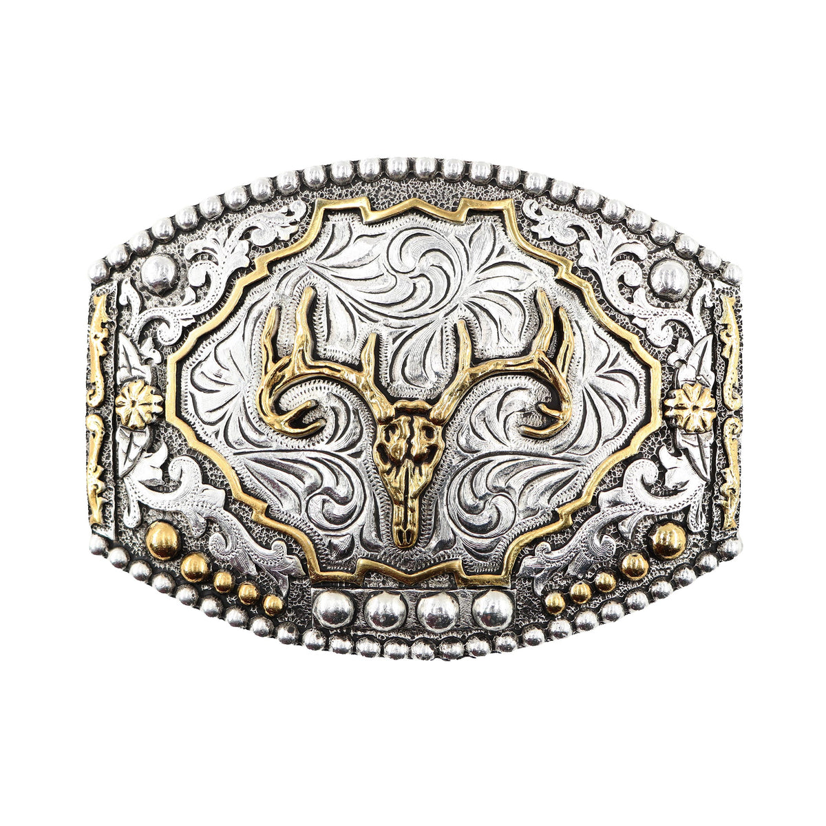 Elk Skull with Varied and Beaded Edge Buckle
