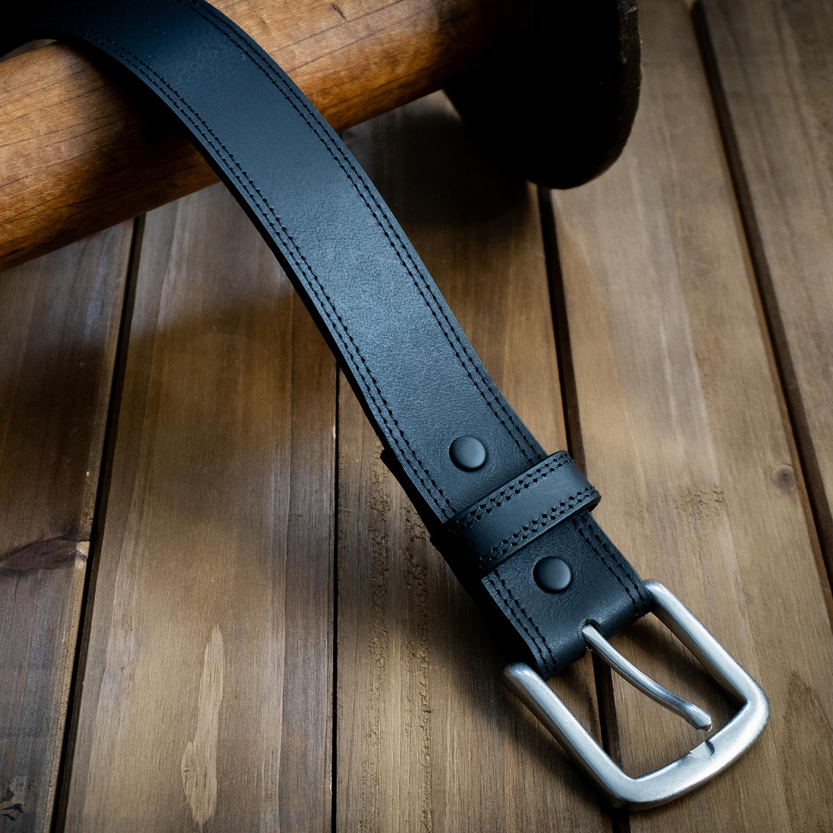 1 1/2" Wide Black Apache Double Stitch Belt