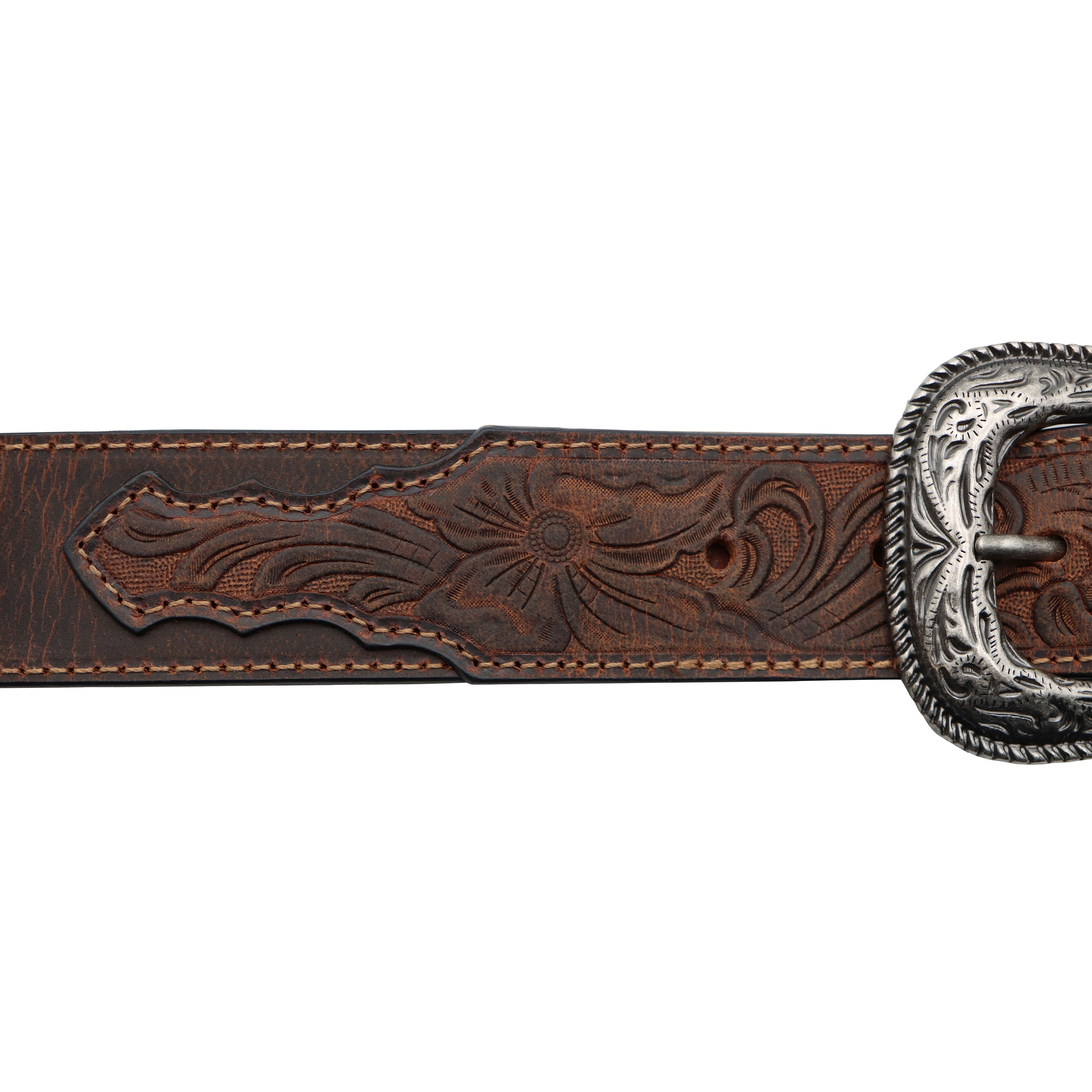 MOST WANTED Leather Wide Western Buckle Tooled Embellished Belt size L NWT 1 1/2 main image 4