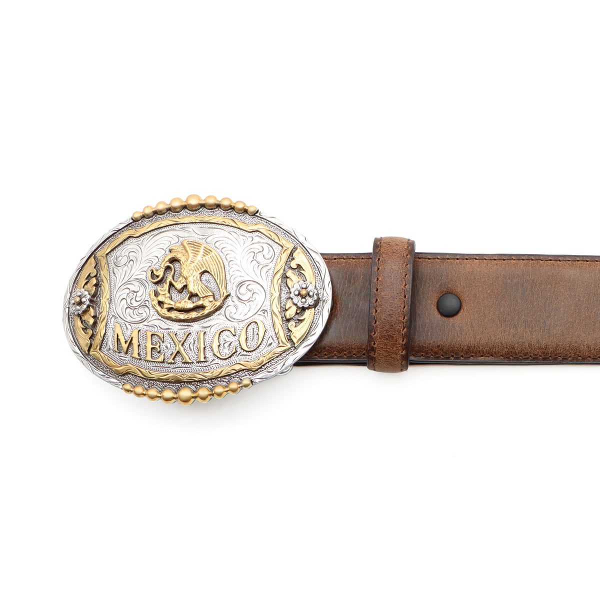 1 1/2&quot; Oval Mexican Flag Buckle Belt