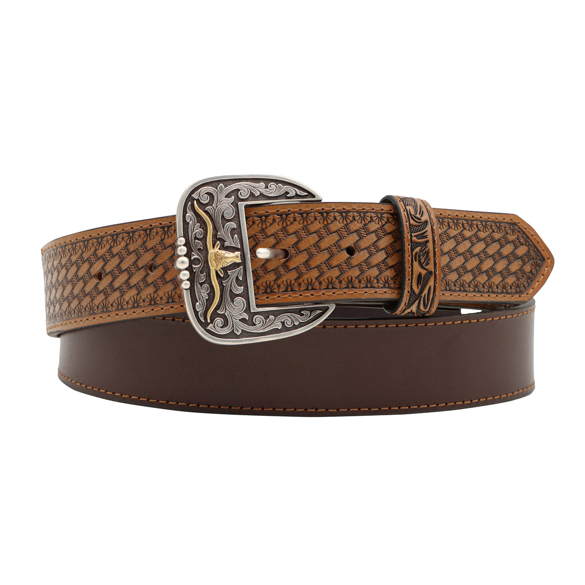 1 1/2" Basketweave Billets with Longhorn Buckle Belt