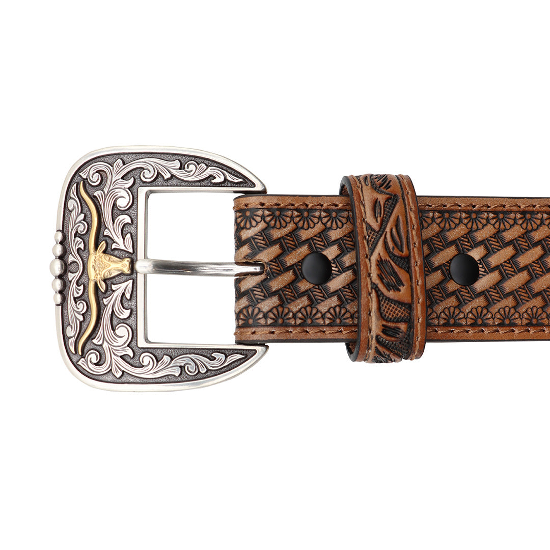 1 1/2" Basketweave Billets with Longhorn Buckle Belt