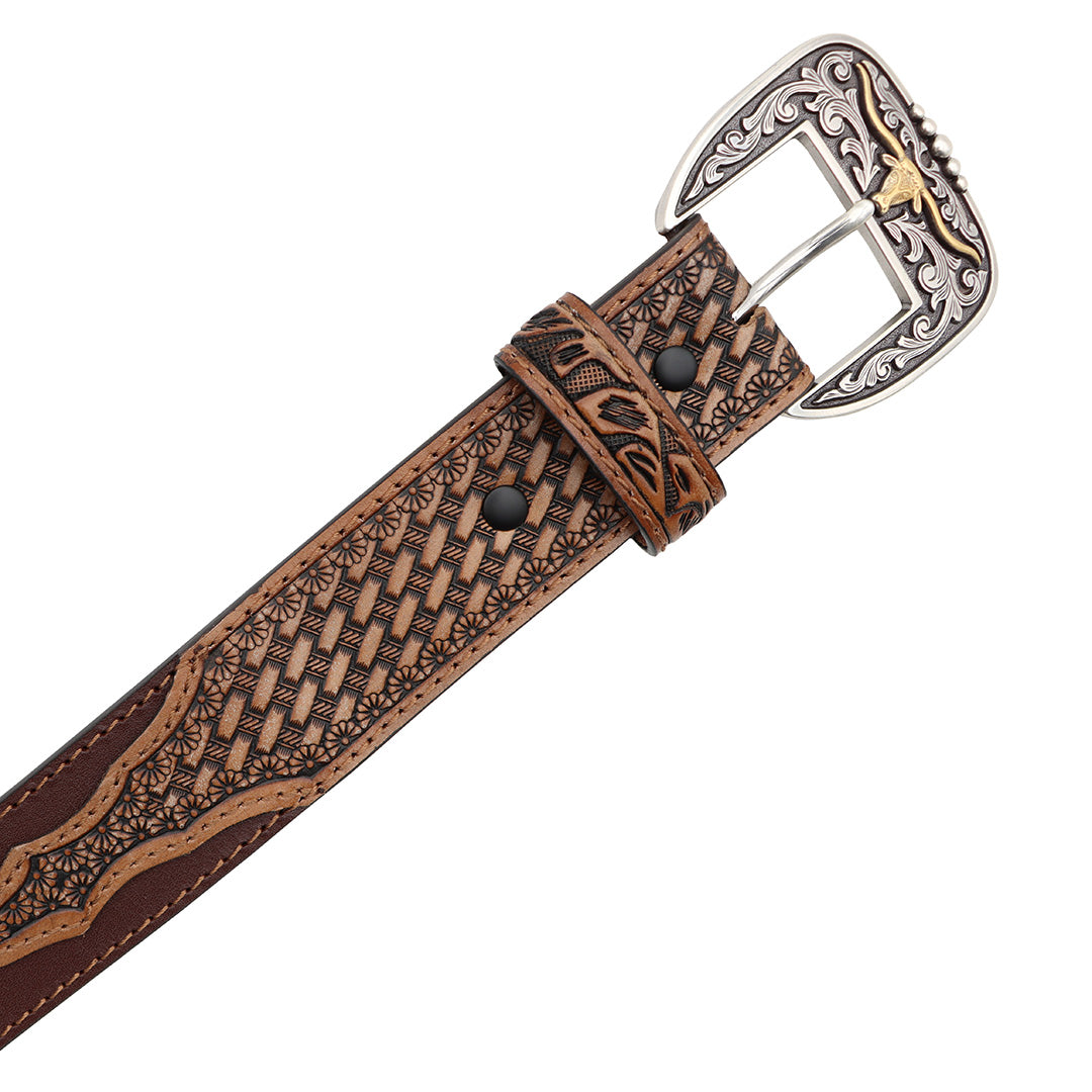 1 1/2" Basketweave Billets with Longhorn Buckle Belt
