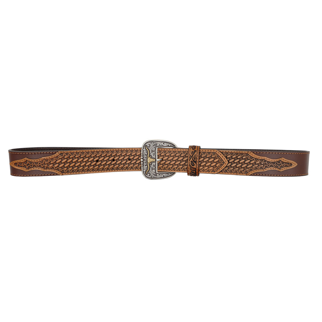 1 1/2" Basketweave Billets with Longhorn Buckle Belt