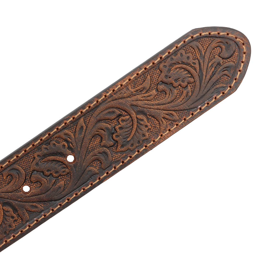 1 1/2" Tooled with Square Longhorn Buckle Belt