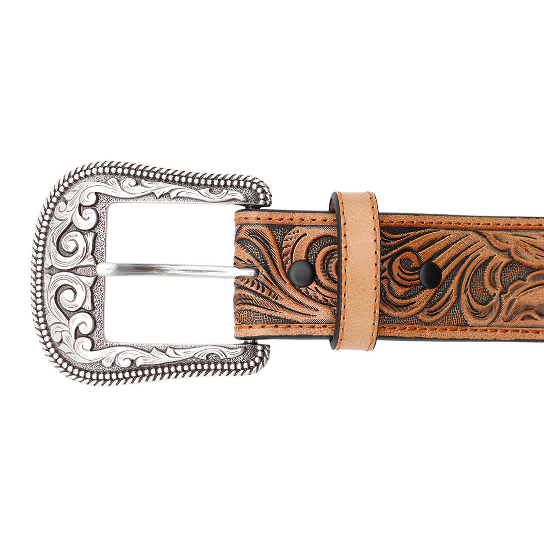 1 1/2&quot; Exotic Ostrich Print with Tooled Billets Belt