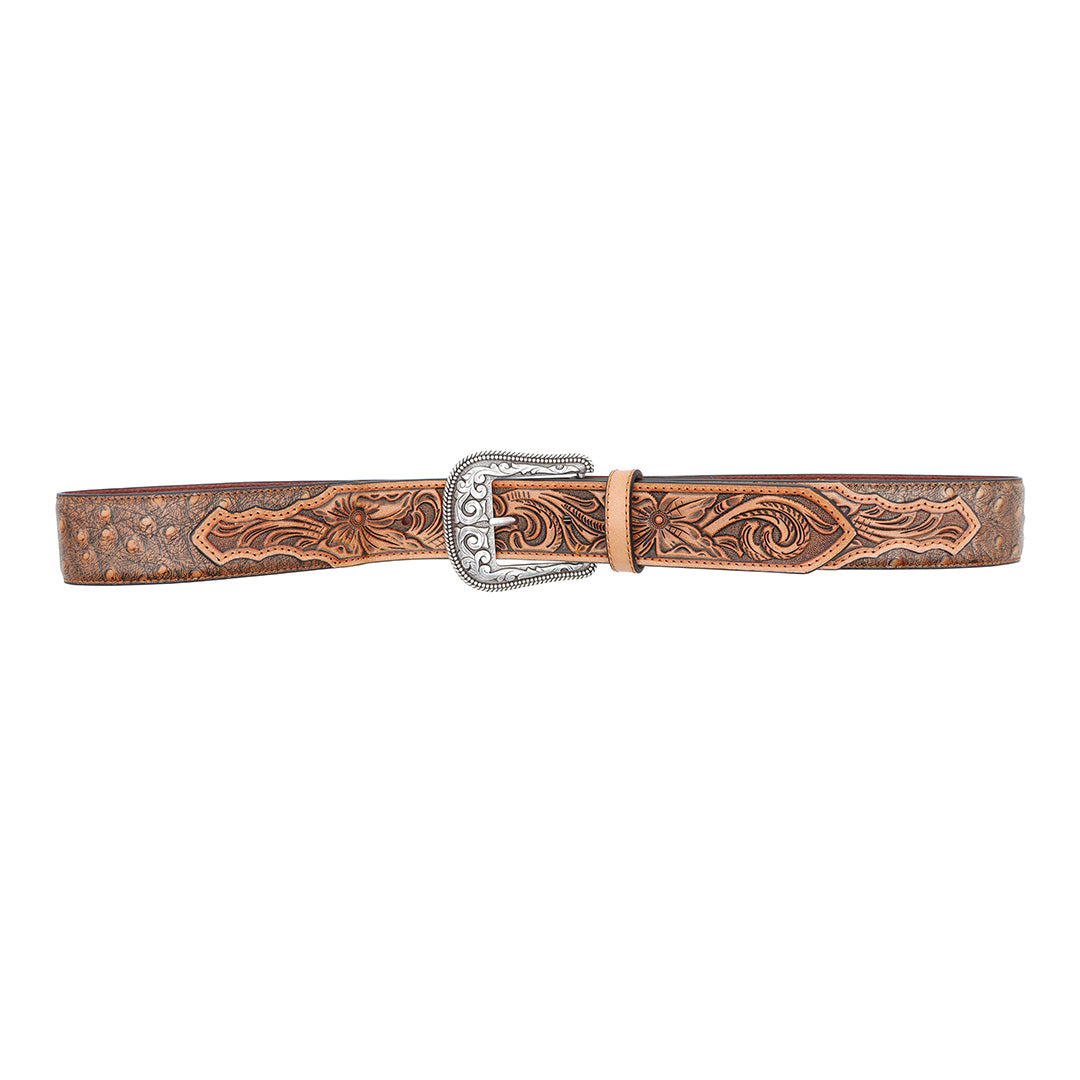 1 1/2&quot; Exotic Ostrich Print with Tooled Billets Belt