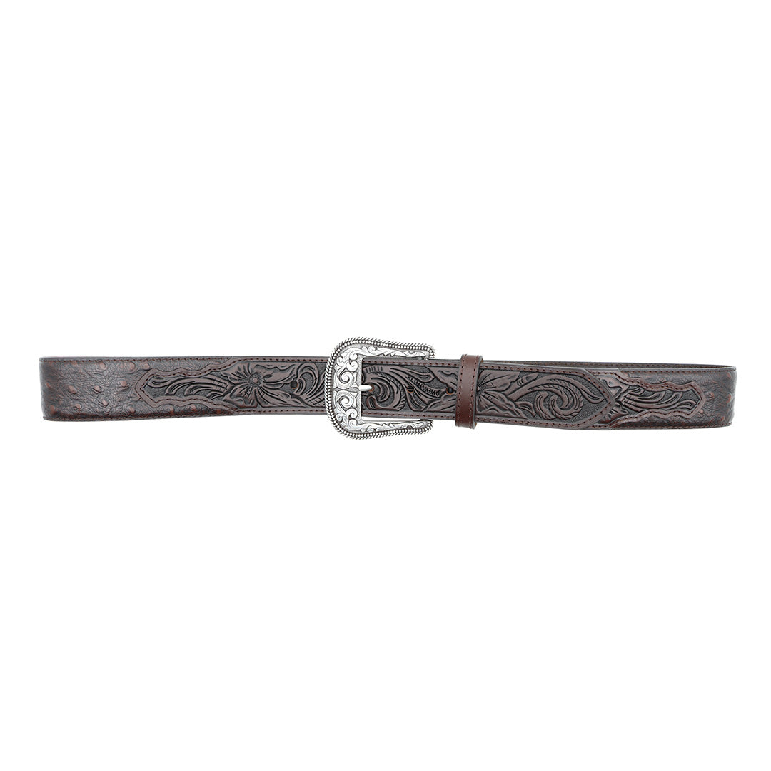 1 1/2&quot; Exotic Ostrich Print with Tooled Billets Belt