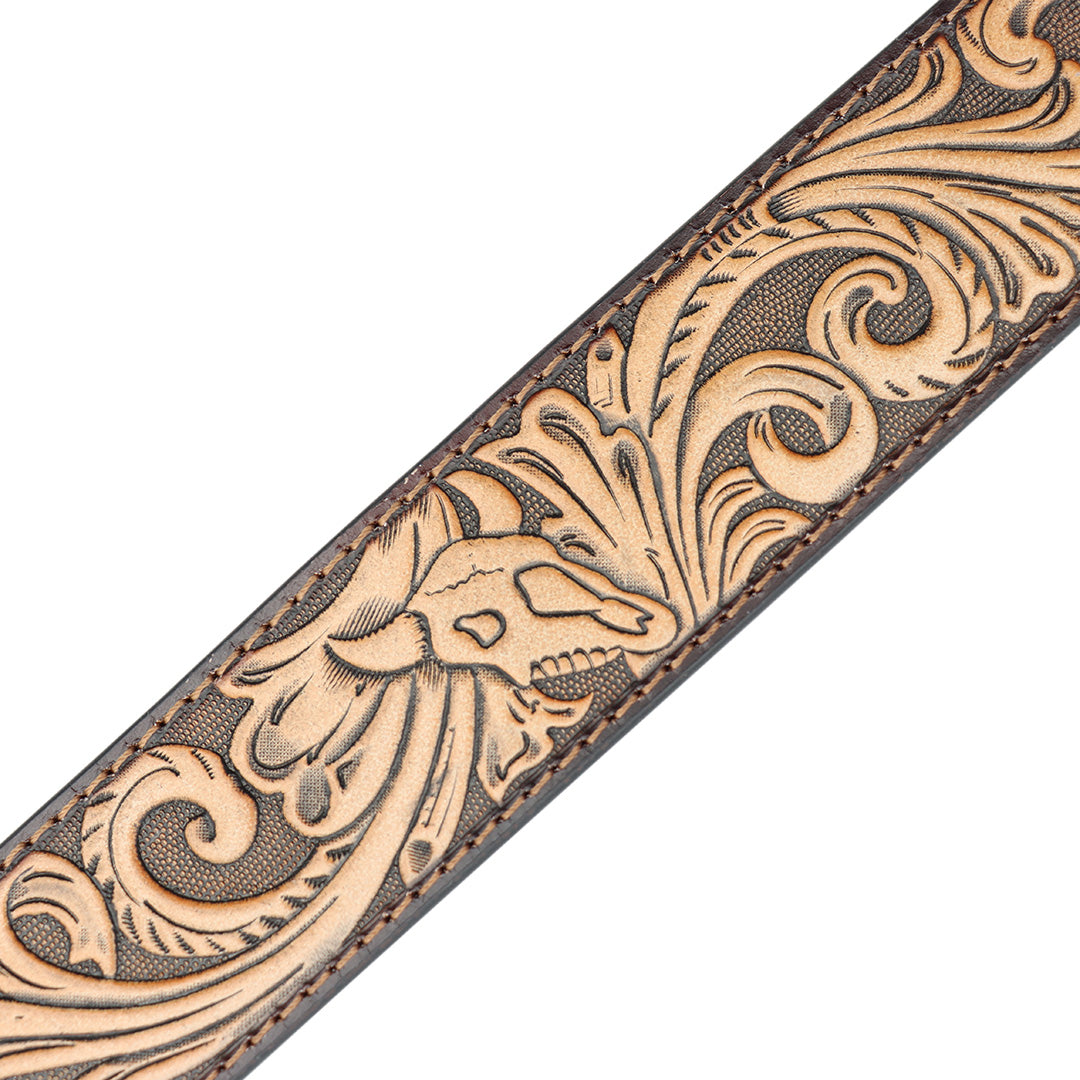 1 1/2&quot; Western Tooled Skull Belt