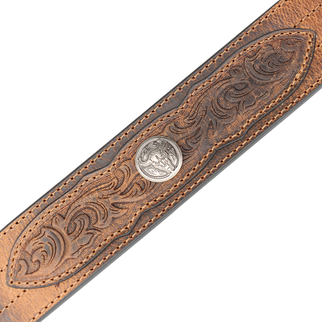 1 1/2” Tooled Inlays with Skull Conchos Belt