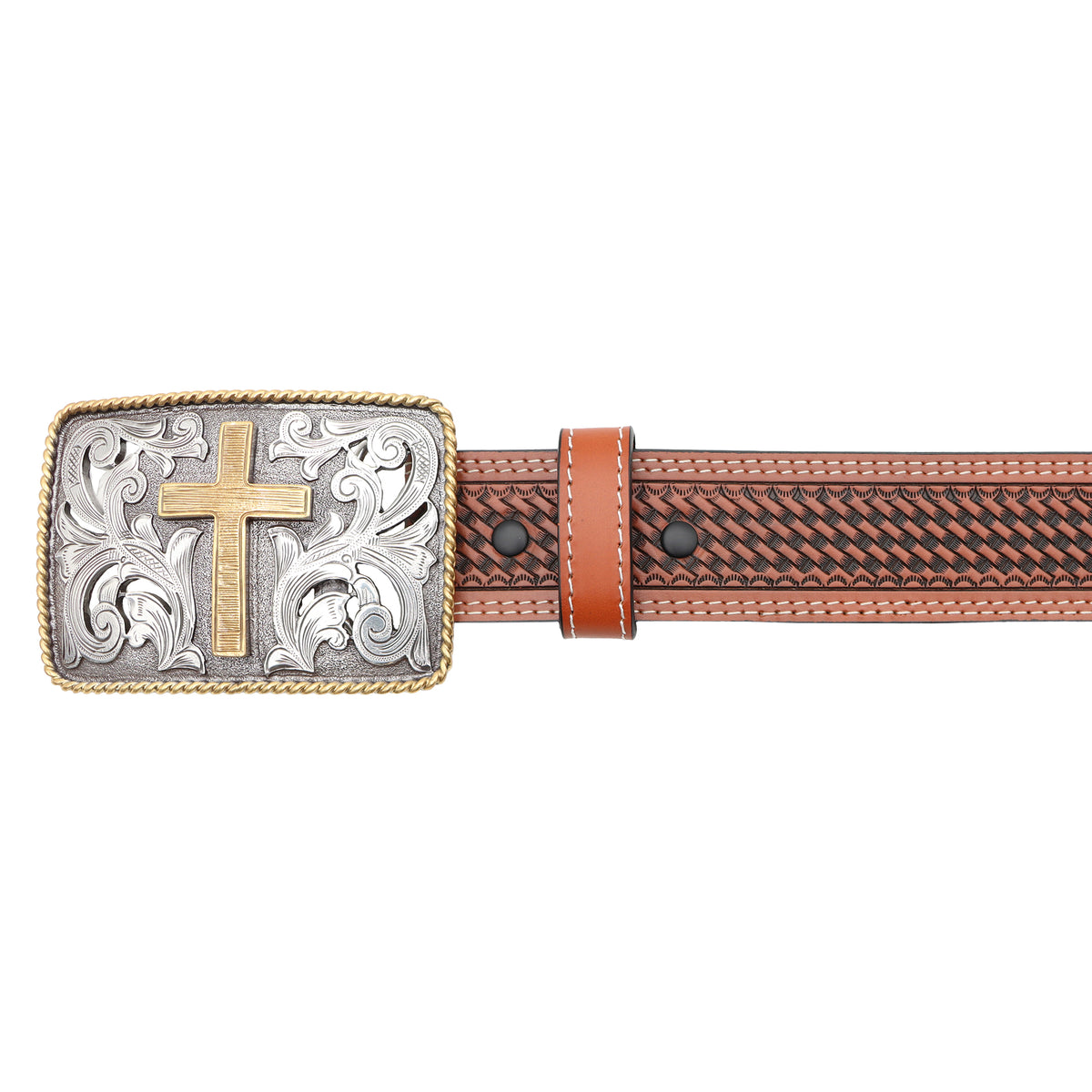 1 1/2&quot; Cross with Rope Edge Border Buckle Belt