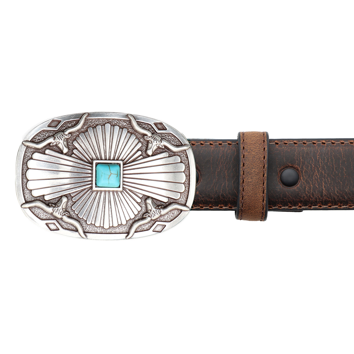 1 1/2&quot; Southwest Longhorn with Tuquoise Bead Buckle Belt