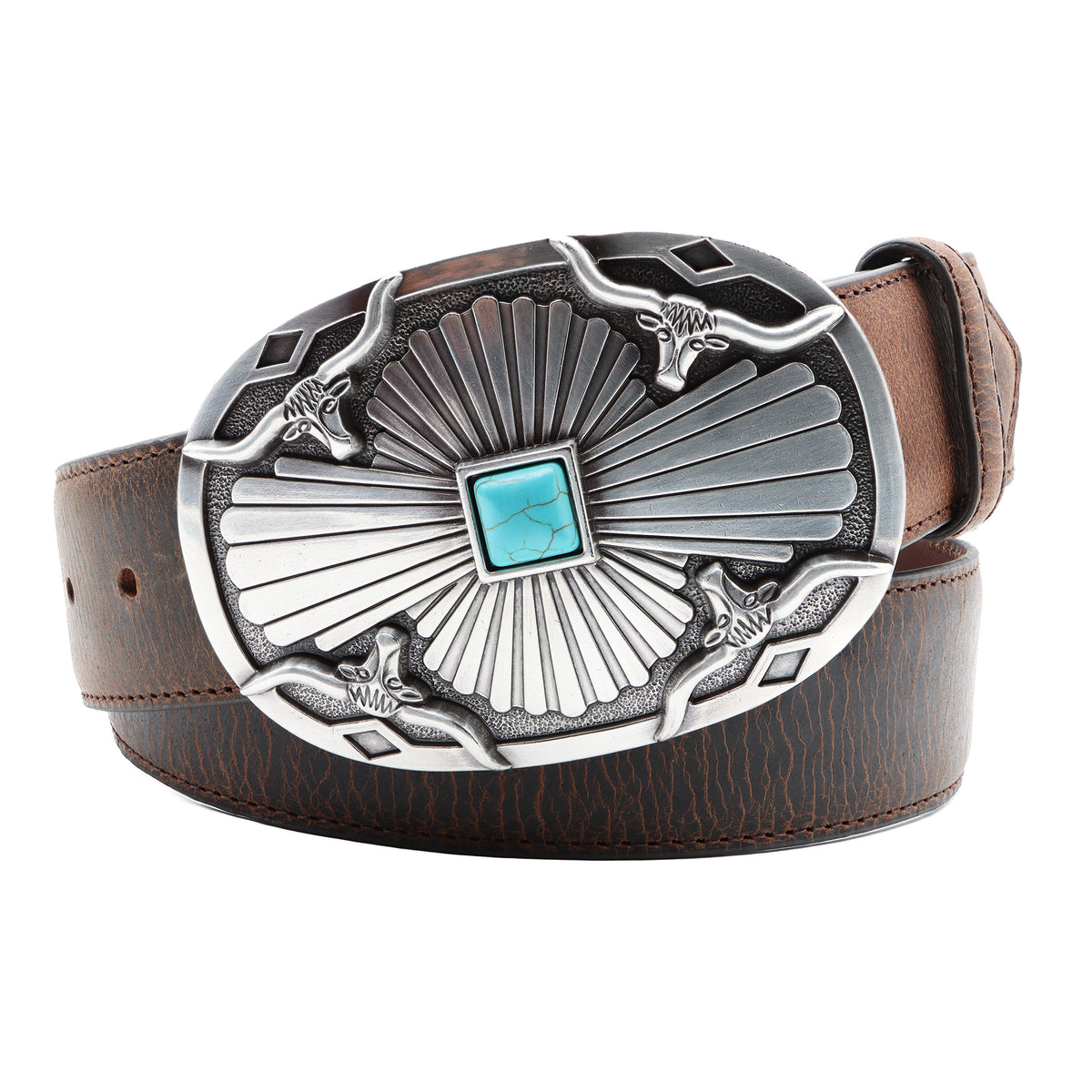 1 1/2&quot; Southwest Longhorn with Tuquoise Bead Buckle Belt
