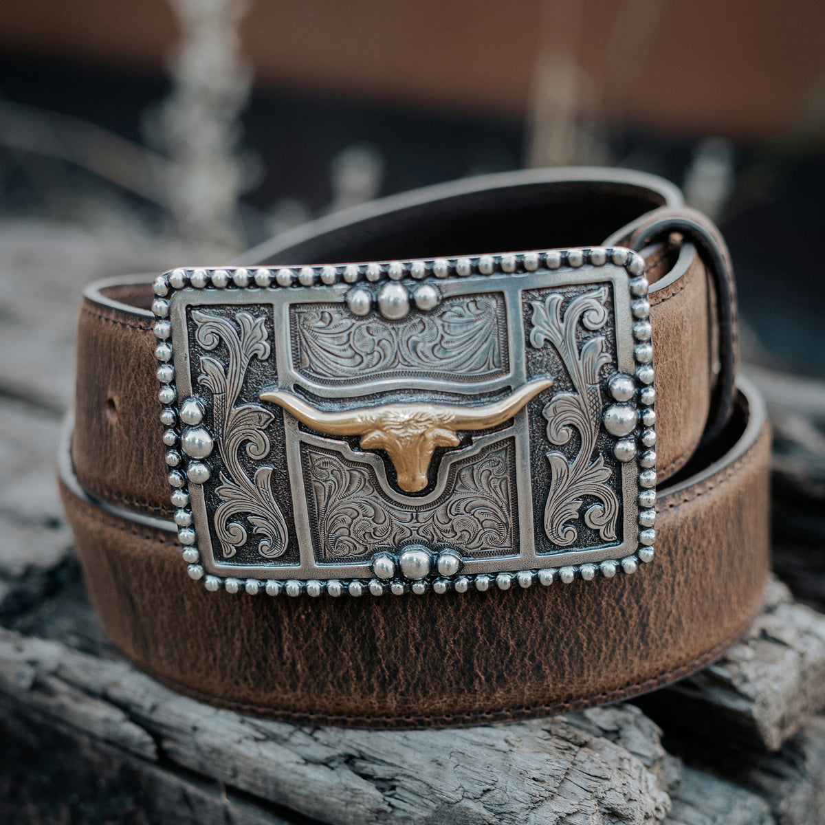1 1/2&quot; Longhorn with Beaded Edge Buckle Belt