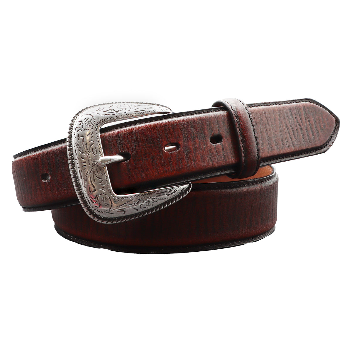 1 1/2" Rich Mahogony with Billets and Stitches Belt