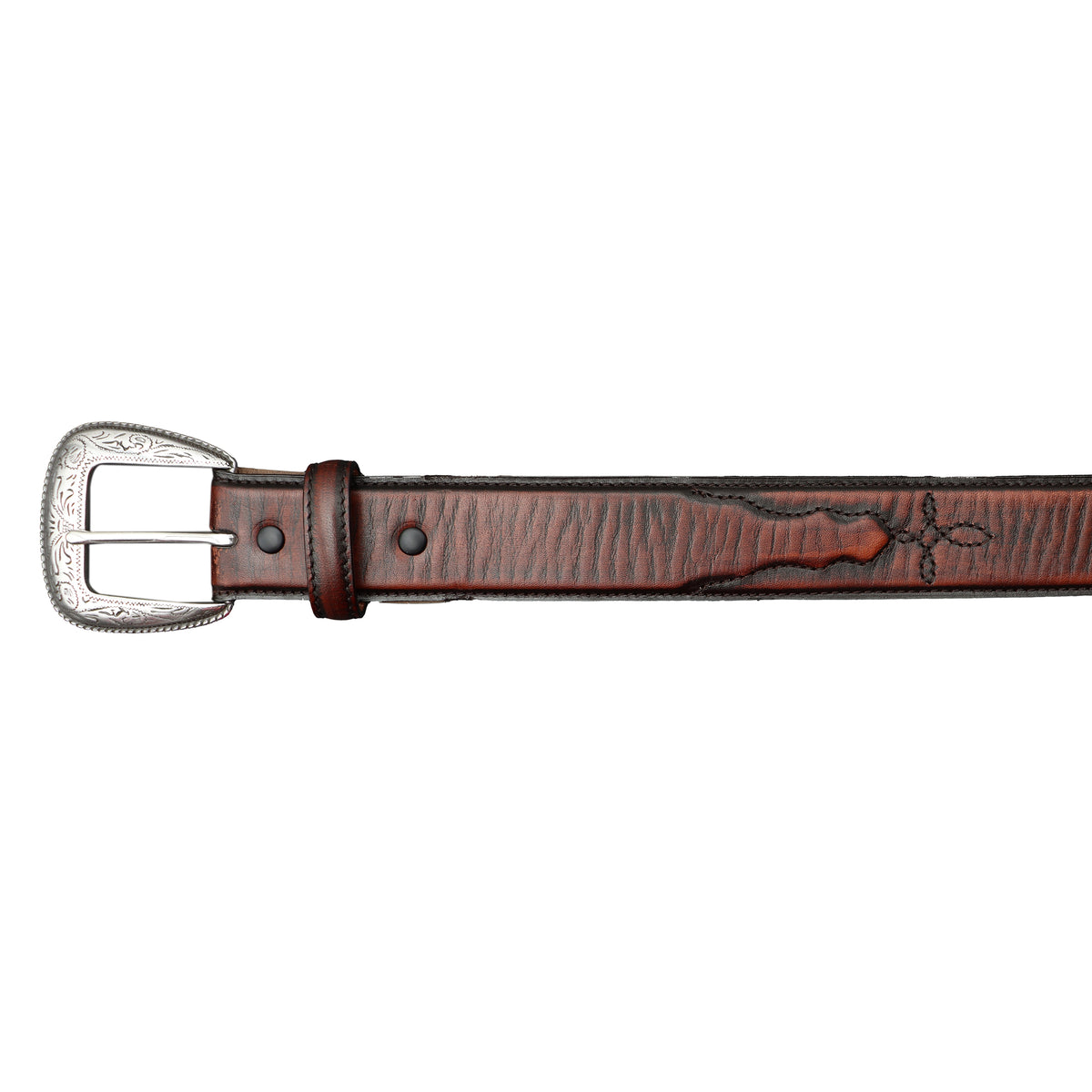 1 1/2" Rich Mahogony with Billets and Stitches Belt