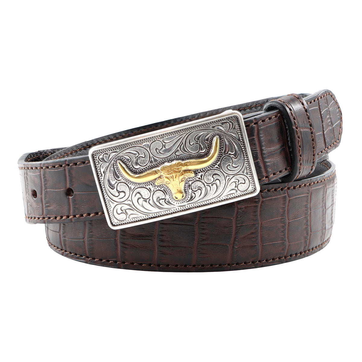 1 1/2" – 1" Tapered Alligator with Longhorn Buckle Belt