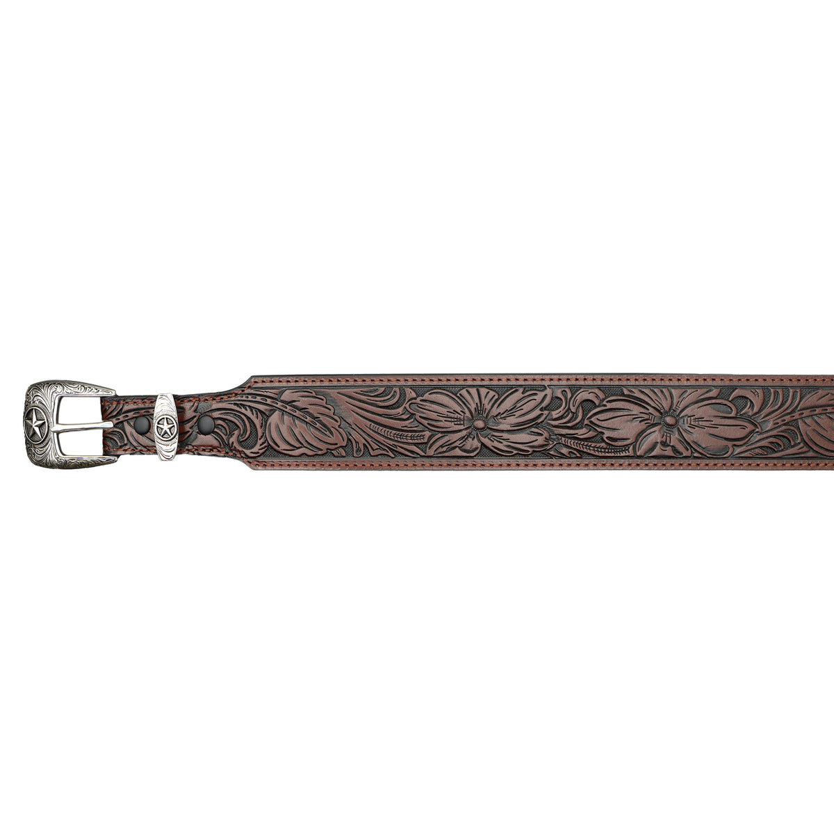 1 1/2" – 1" Tapered Tooled with Three-Piece Star Buckle Set Belt