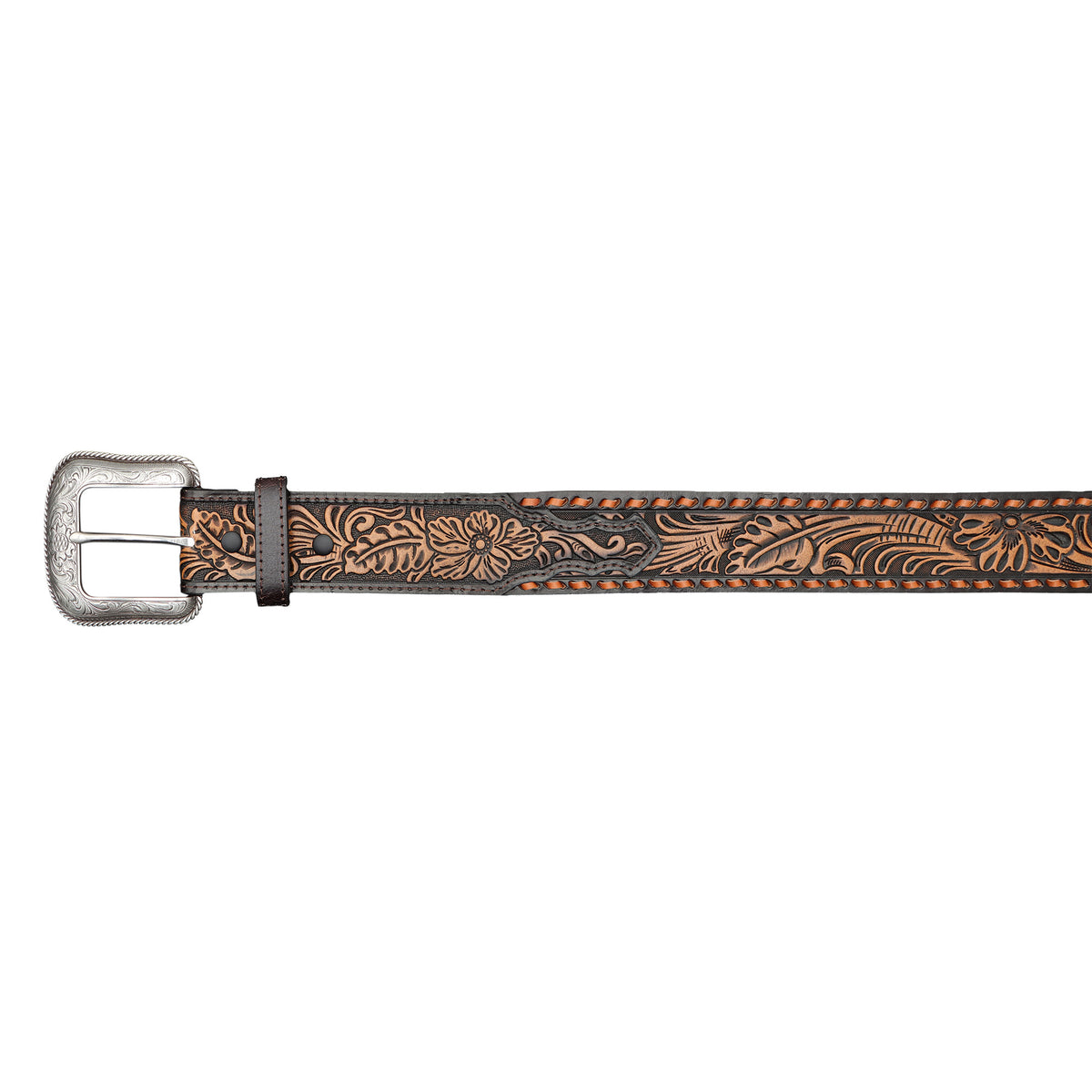 1 1/2" Whipstitch Tooled with Flower Billets Belt