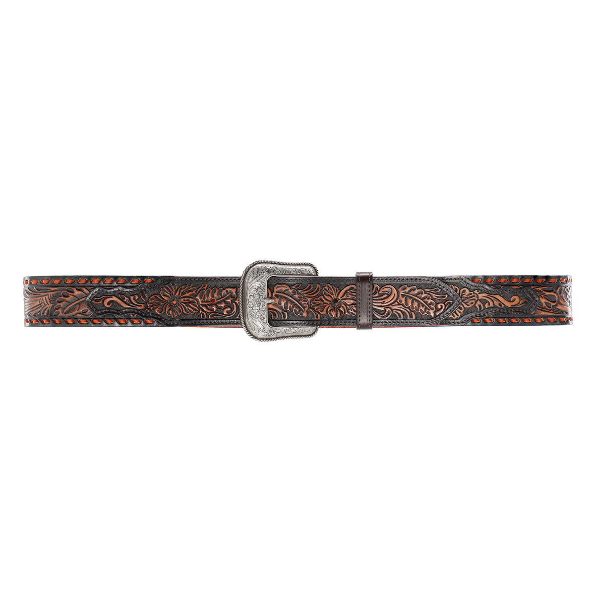 1 1/2" Whipstitch Tooled with Flower Billets Belt