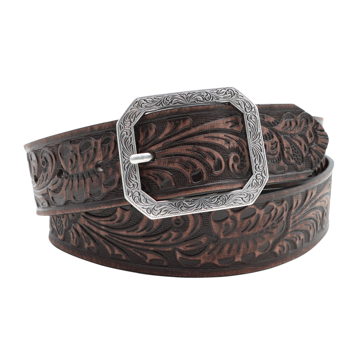 Women&#39;s 1 1/2&quot; Tooled with Rectangular Engraved Buckle Belt