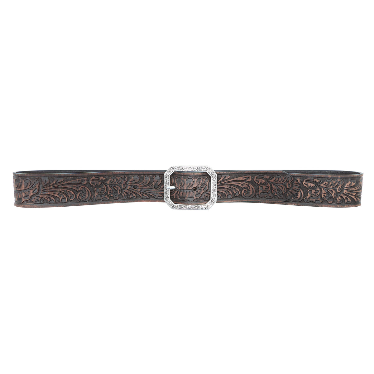 Women&#39;s 1 1/2&quot; Tooled with Rectangular Engraved Buckle Belt