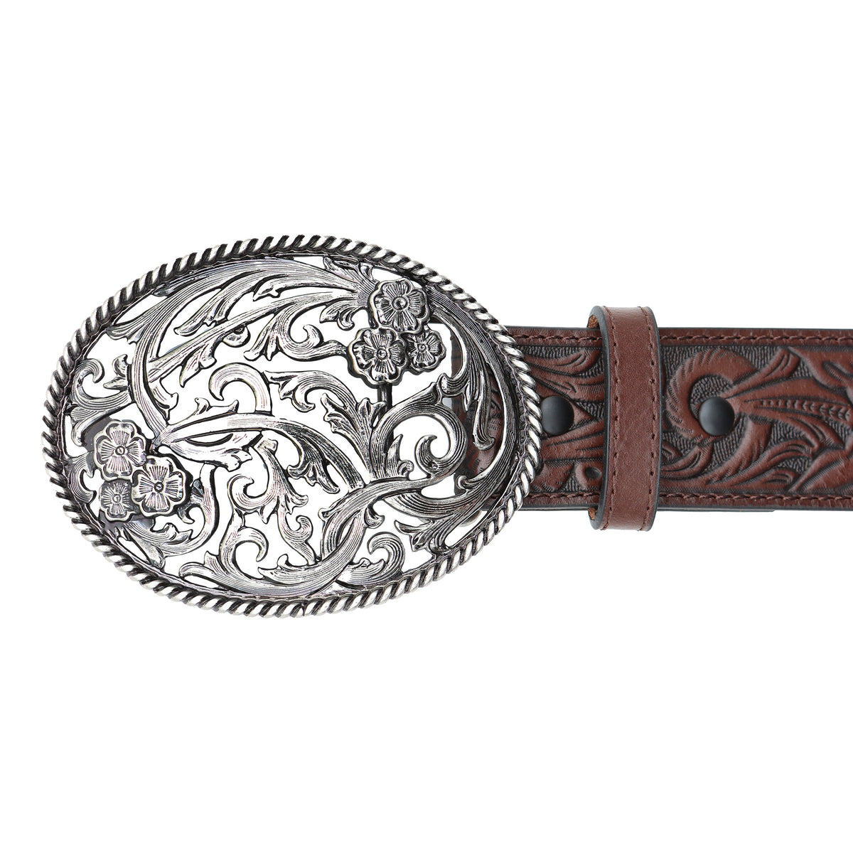 Women&#39;s 1 1/2&quot; Tooled Filigree with Oval Buckle Belt