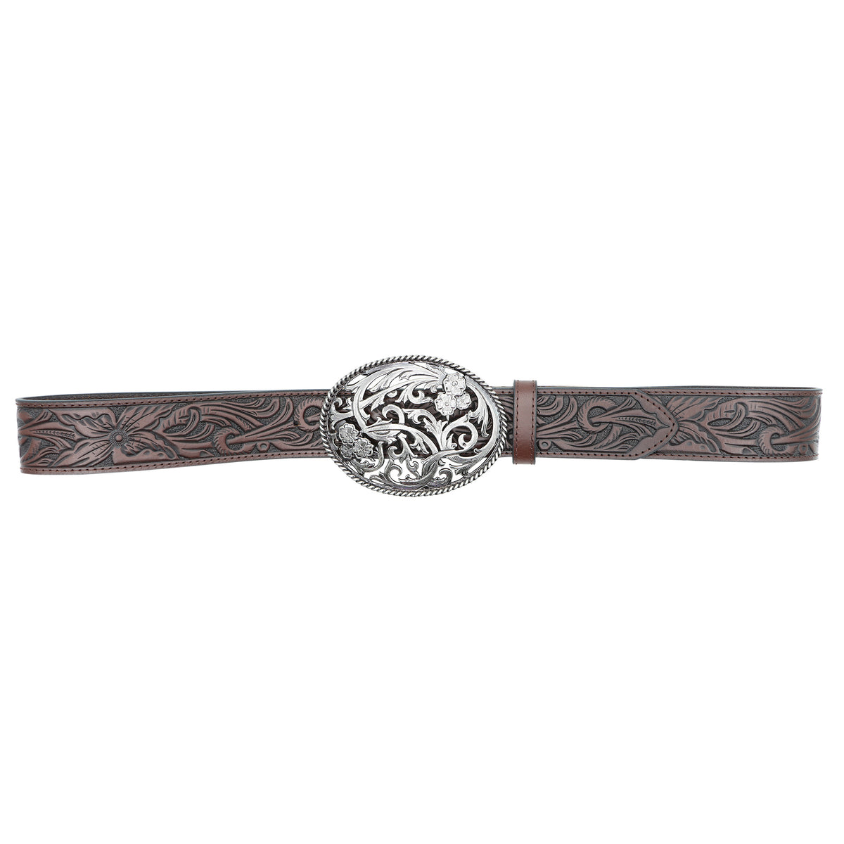 Women&#39;s 1 1/2&quot; Tooled Filigree with Oval Buckle Belt