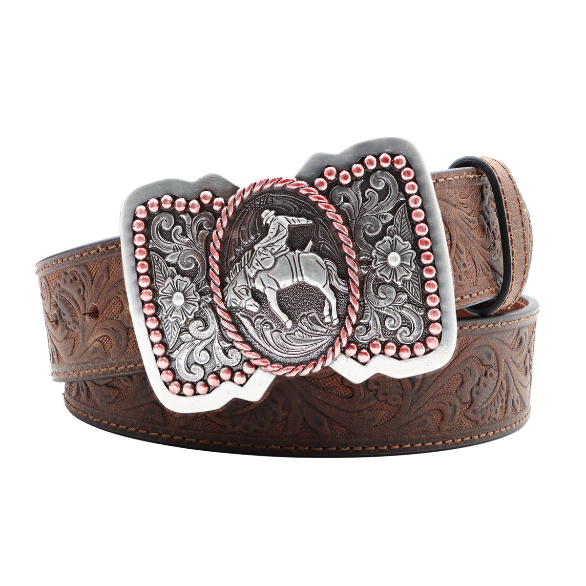 Women&#39;s 1 1/2&quot; Tooled Buckin’ Bronc Rider Buckle Belt
