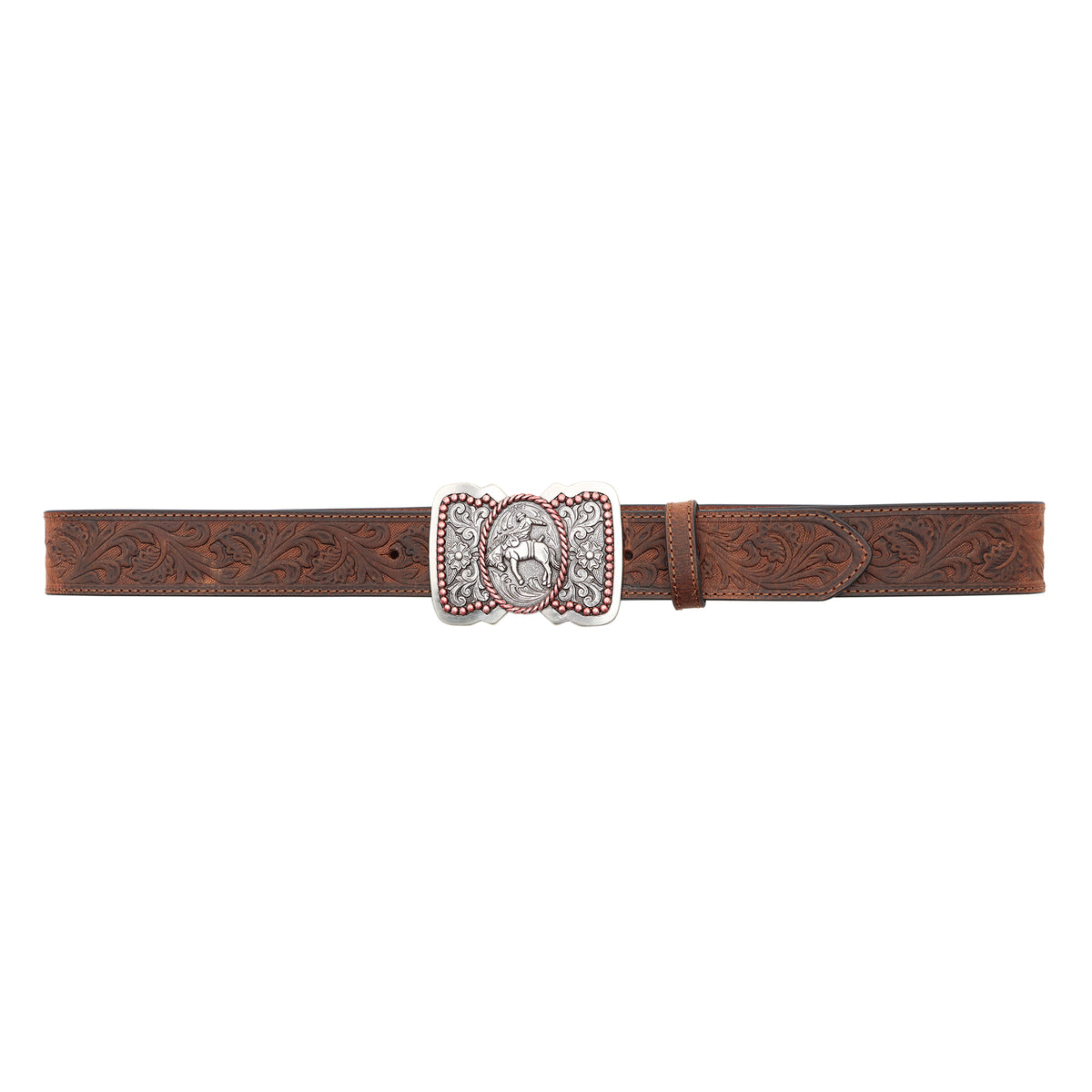 Women&#39;s 1 1/2&quot; Tooled Buckin’ Bronc Rider Buckle Belt