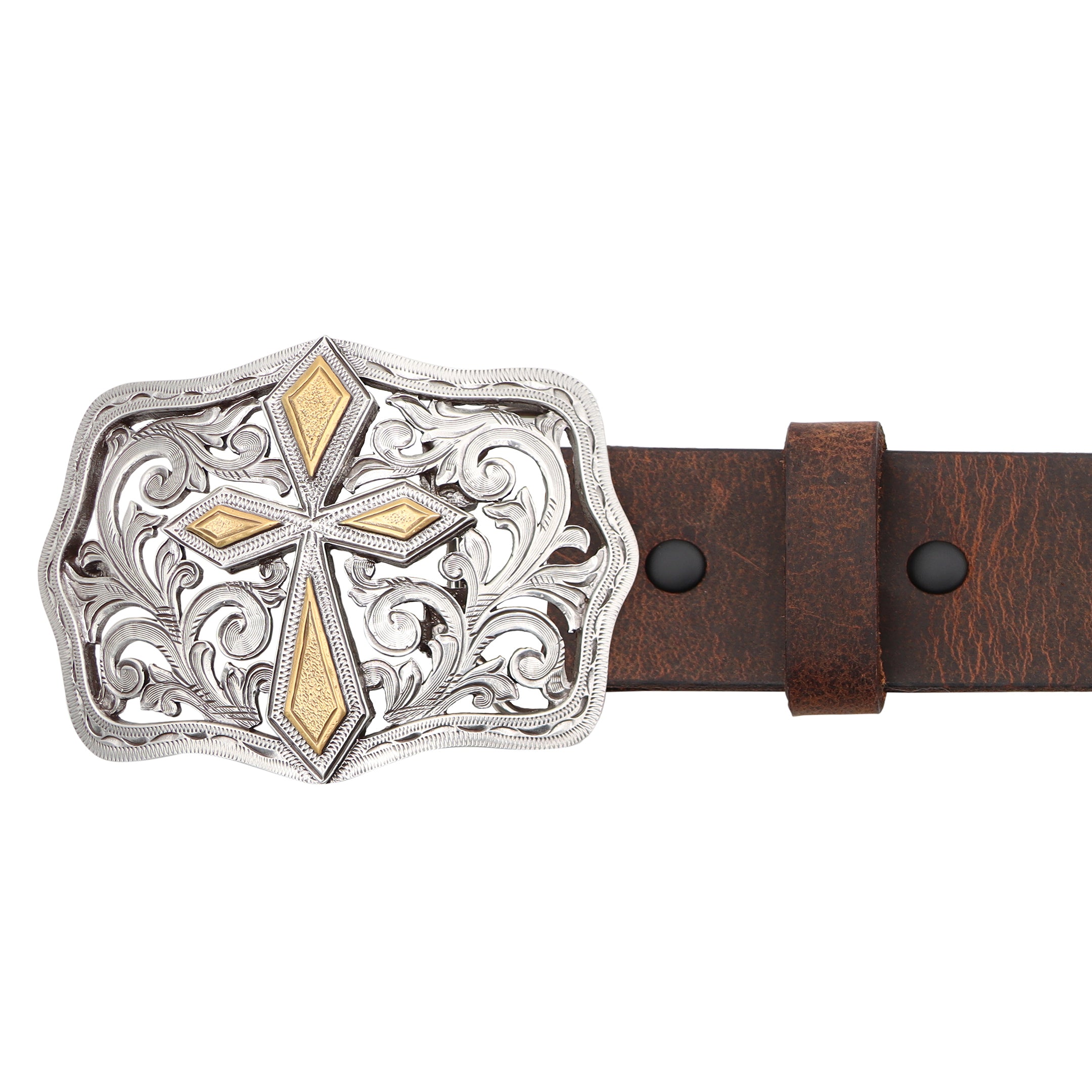 Brown Leather Belt with Silver Cross Buckle Women main image 3