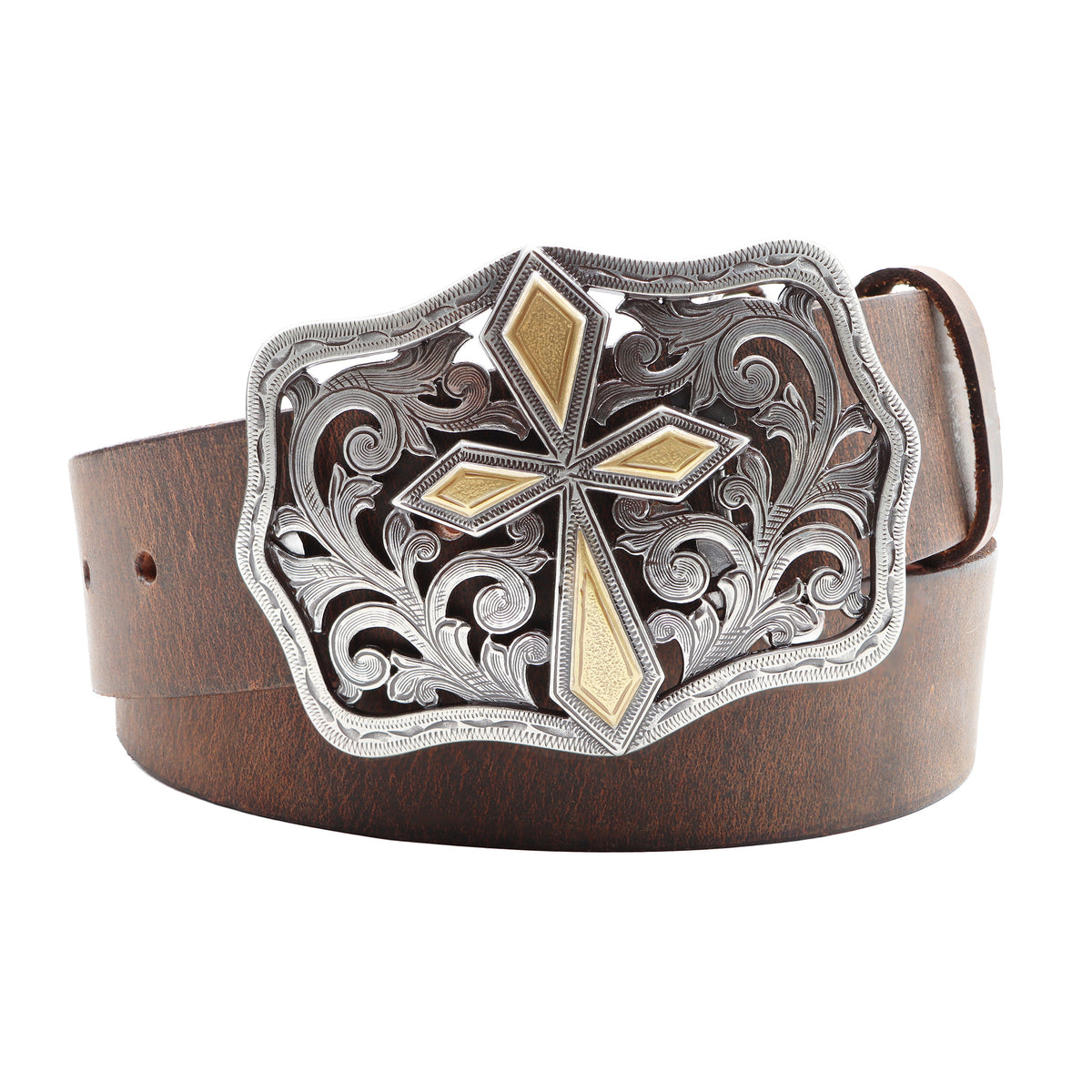 Women&#39;s 1 1/2&quot; Two-tone Filigree Cross Buckle Belt