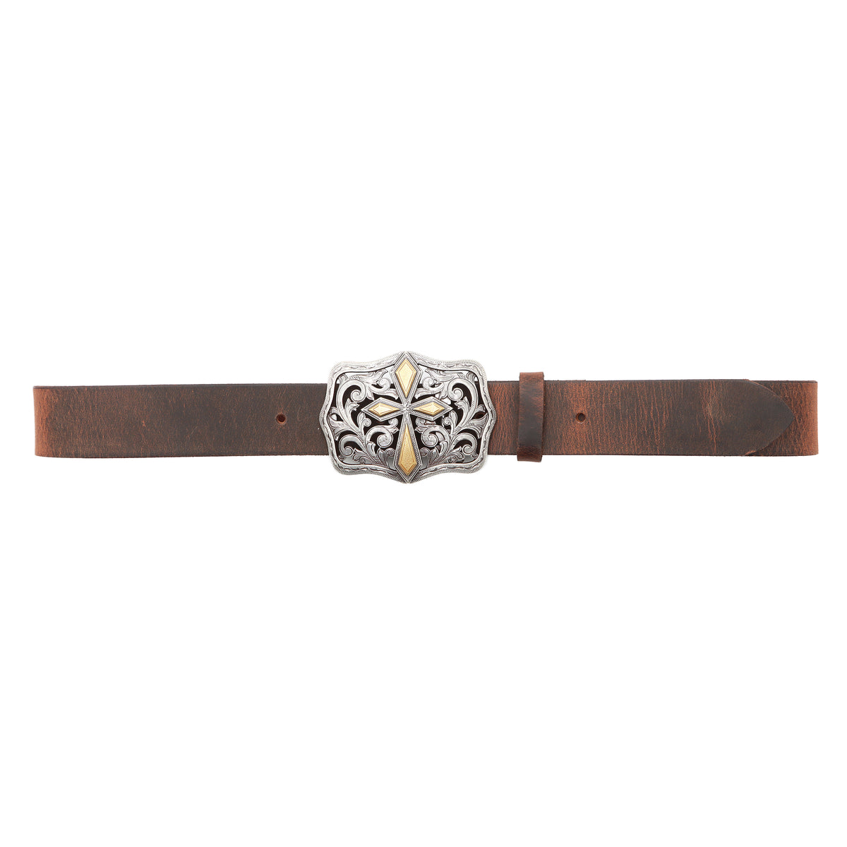 Women&#39;s 1 1/2&quot; Two-tone Filigree Cross Buckle Belt