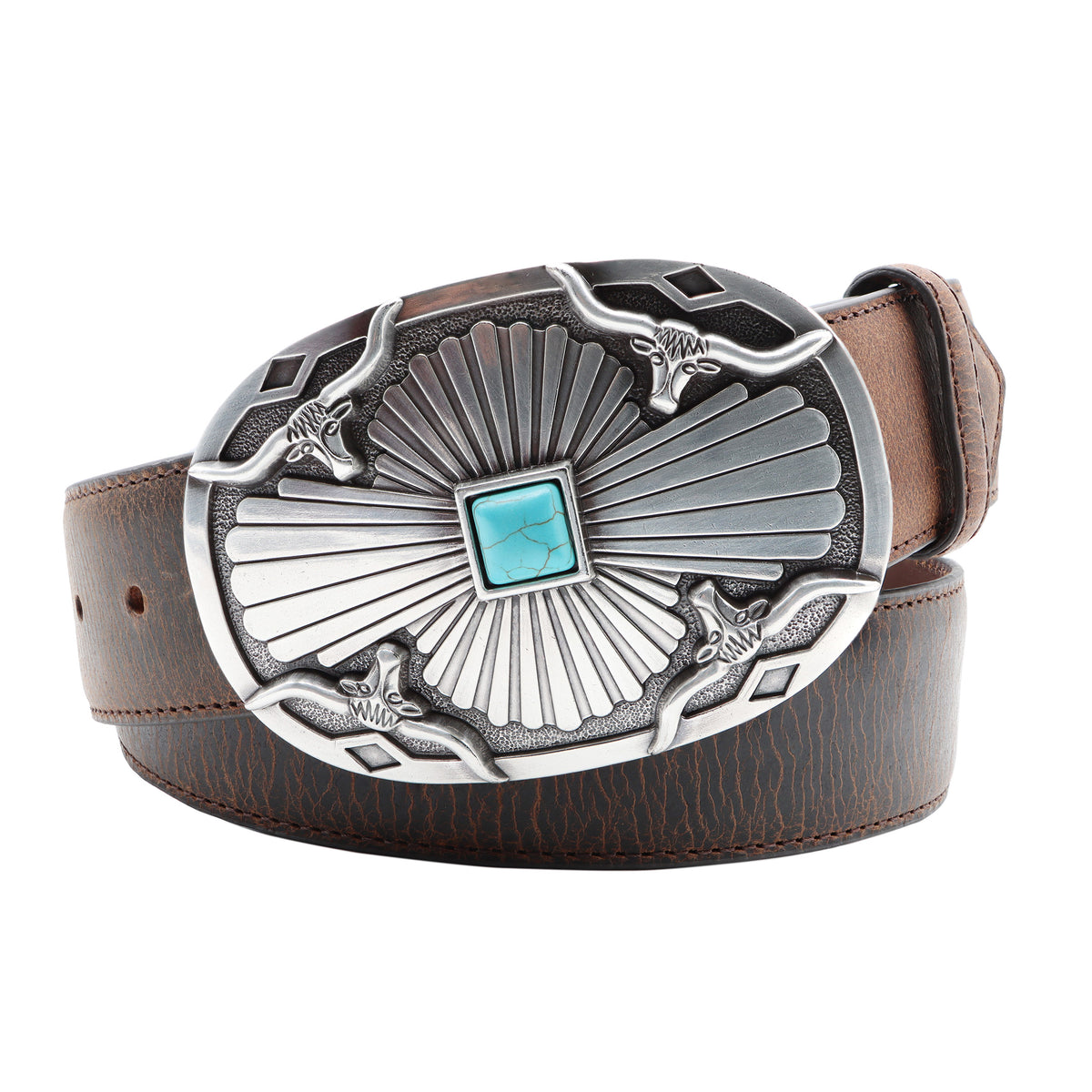 Kids’ 1 1/4&quot; Southwest Longhorn with Tuquoise Bead Buckle Belt