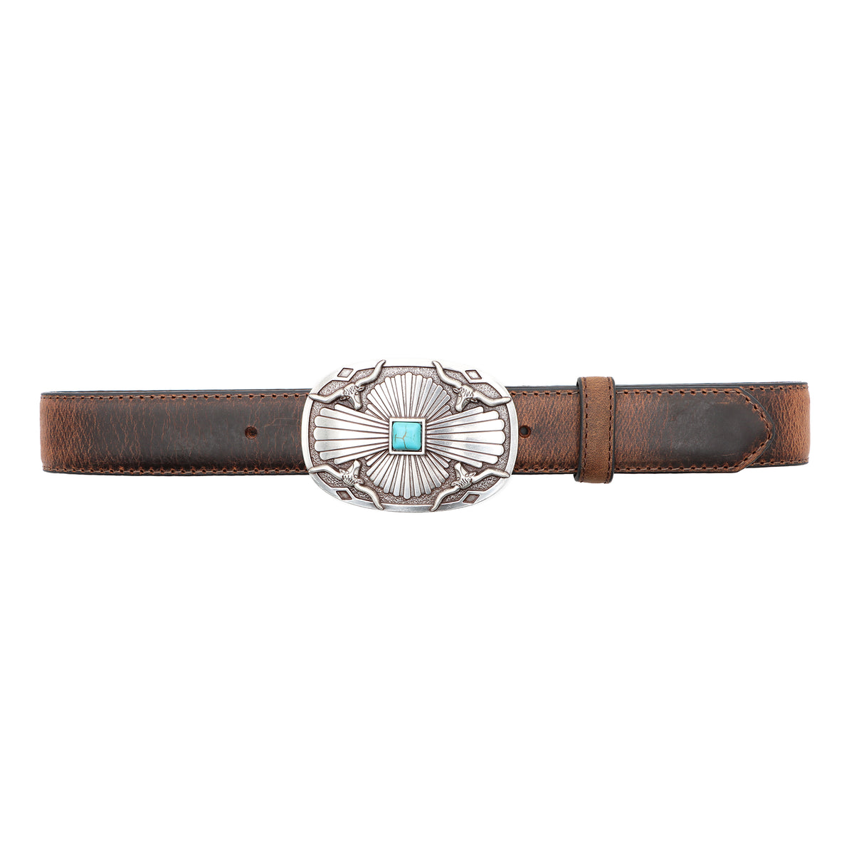 Kids’ 1 1/4&quot; Southwest Longhorn with Tuquoise Bead Buckle Belt
