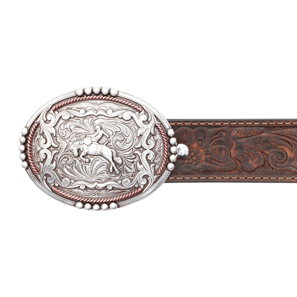 Kids’ 1 1/4&quot; Tooled Buckin’ Bronc Rider Buckle Belt