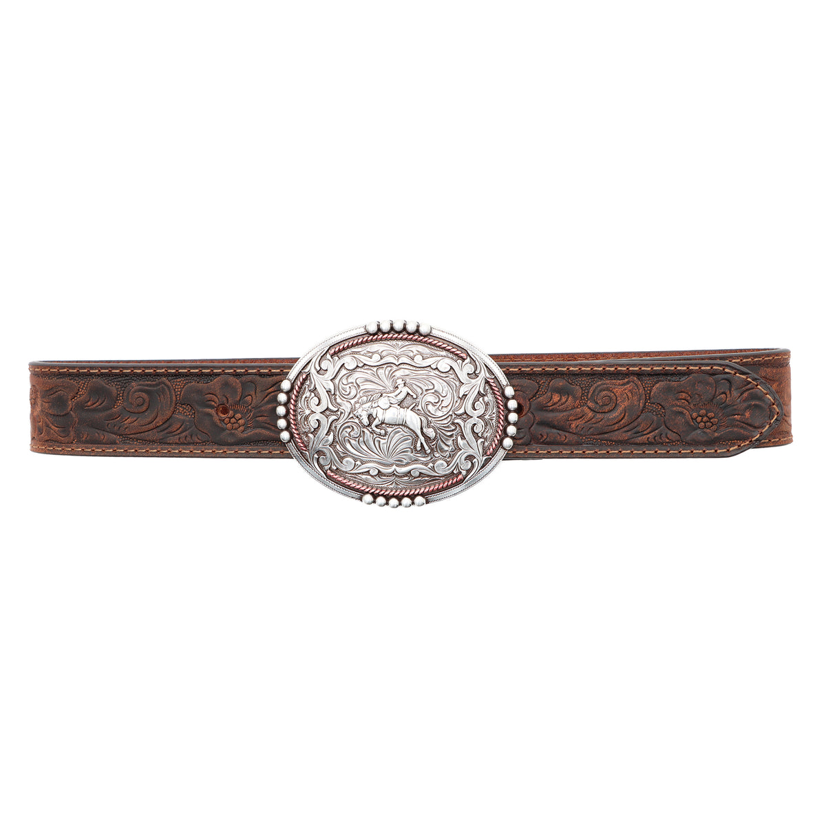 Kids’ 1 1/4&quot; Tooled Buckin’ Bronc Rider Buckle Belt